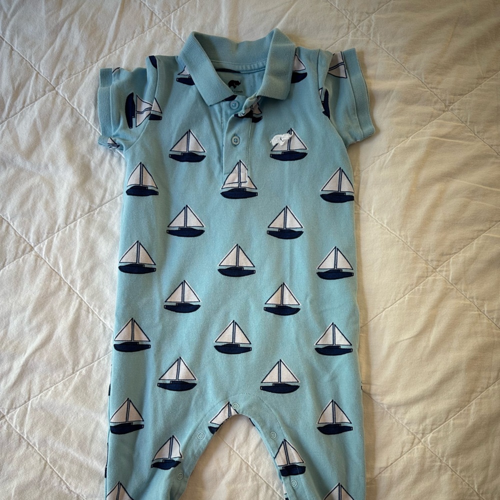 Blue Sailboat Print Baby Romper